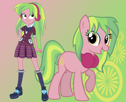 Size: 1111x905 | Tagged: safe, artist:sunset-sunrize, lemon zest, earth pony, human, pony, equestria girls, g4, my little pony equestria girls: friendship games, bowtie, clothes, crystal prep academy, crystal prep shadowbolts, cutie mark, equestria girls ponified, female, headphones, human ponidox, open mouth, ponified, school uniform, skirt, solo