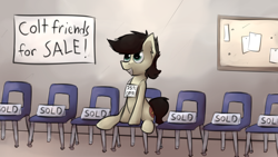 Size: 3000x1687 | Tagged: safe, artist:marsminer, oc, oc only, oc:keith, earth pony, pony, coltfriend, forever alone, male, meme, sad, sale, solo, stallion