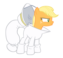 Size: 7000x6494 | Tagged: safe, artist:tardifice, applejack, pony, castle mane-ia, g4, absurd resolution, beekeeper, clothes, female, freckles, offscreen character, simple background, solo, suit, transparent background, vector