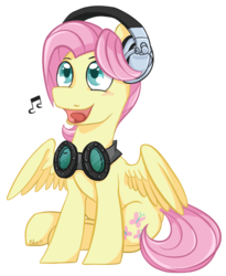 Size: 628x766 | Tagged: safe, artist:bloodorangepancakes, fluttershy, g4, butterscotch, goggles, happy, headphones, rule 63, solo