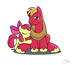 Size: 1204x1084 | Tagged: safe, artist:oinktweetstudios, apple bloom, big macintosh, earth pony, pony, brotherhooves social, g4, brother and sister, equestria's best big brother, female, hug, male, simple background, stallion, white background