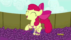 Size: 799x448 | Tagged: safe, screencap, apple bloom, earth pony, pony, brotherhooves social, g4, season 5, adorabloom, animated, cute, discovery family logo, eyes closed, female, filly, foal, gif, grape stomping, grapes, happy, open mouth, raised hoof, raised leg, smiling, solo, stomping, tub