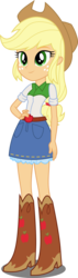 Size: 1500x5316 | Tagged: safe, artist:xebck, applejack, equestria girls, g4, my little pony equestria girls: friendship games, belt, boots, clothes, cowboy boots, cowboy hat, denim skirt, female, freckles, hand on hip, hat, high heel boots, high res, shirt, shoes, simple background, skirt, solo, stetson, transparent background, vector