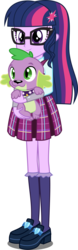 Size: 1651x5316 | Tagged: dead source, safe, artist:xebck, sci-twi, spike, spike the regular dog, twilight sparkle, dog, equestria girls, g4, my little pony equestria girls: friendship games, adorkable, clothes, crystal prep academy, crystal prep academy uniform, crystal prep shadowbolts, cute, dork, duo, glasses, high res, holding a dog, loose hair, pleated skirt, school uniform, simple background, skirt, spikabetes, transparent background, twiabetes, vector