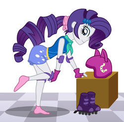 Size: 1273x1254 | Tagged: safe, artist:sumin6301, rarity, equestria girls, g4, my little pony equestria girls: friendship games, canterlot high, clothes, female, fingerless gloves, gloves, helmet, looking back, pads, roller skates, skating grace, socks, solo, sporty style, wondercolts