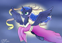 Size: 1024x722 | Tagged: safe, artist:infinityr319, princess luna, g4, chang'e, chinese, chinese mythology, clothes, dress, female, flying, full moon, mid-autumn festival, mythology, solo, spread wings, wings