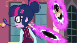 Size: 569x320 | Tagged: safe, screencap, sci-twi, spike, spike the regular dog, twilight sparkle, dog, jackalope, equestria girls, g4, my little pony equestria girls: friendship games, animated, device, discovery family logo, now you're thinking with portals, portal, portals