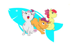 Size: 2256x1464 | Tagged: safe, artist:thederpychemist, apple bloom, scootaloo, sweetie belle, cat, g4, catified, cutie mark crusaders, kitty belle, kitty bloom, scootacat, species swap