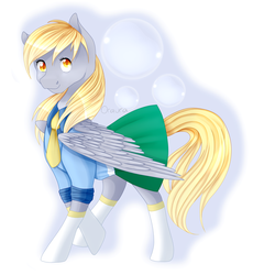Size: 2300x2500 | Tagged: safe, artist:oraura, derpy hooves, pegasus, pony, g4, clothes, equestria girls outfit, female, high res, mare, socks, solo