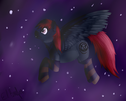 Size: 1024x819 | Tagged: safe, artist:elboufon, oc, oc only, oc:spiral night, pegasus, pony, clothes, female, flying, mare, socks, solo, striped socks