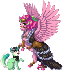 Size: 1718x1920 | Tagged: safe, artist:kittehkatbar, oc, oc only, oc:precious metal, cat, bridle, clothes, dress, goggles, rearing, saddle, simple background, spread wings, transparent background