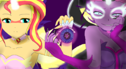 Size: 1024x565 | Tagged: safe, artist:fallenangel5414, artist:yaybases, sci-twi, sunset shimmer, twilight sparkle, equestria girls, g4, my little pony equestria girls: friendship games, armpits, daydream shimmer, magic capture device, midnight sparkle, nail polish