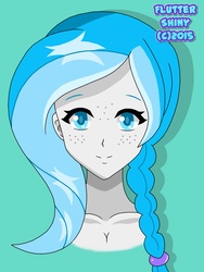 Size: 1920x2560 | Tagged: safe, artist:tonylixious, oc, oc only, oc:bubble lee, human, cleavage, colored pupils, cute, female, freckles, humanized, smiling, solo