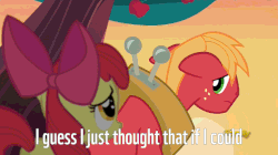 Size: 640x358 | Tagged: safe, screencap, apple bloom, big macintosh, earth pony, pony, brotherhooves social, g4, animated, brother and sister, caption, equestria's best big brother, female, floppy ears, male, stallion, subtitles