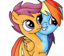 Size: 733x636 | Tagged: safe, artist:mojo1985, rainbow dash, scootaloo, g4, conjoined, fusion, simple background, two heads, we have become one