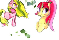 Size: 1280x863 | Tagged: safe, artist:whale, lemon zest, sour sweet, pony, equestria girls, g4, my little pony equestria girls: friendship games, equestria girls ponified, ponified, ponytail, traditional art, watercolor painting