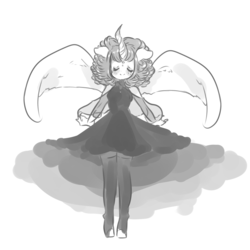 Size: 3000x3000 | Tagged: safe, artist:opossum_imoto, oc, oc only, oc:shinynight, anthro, ambiguous facial structure, clothes, dress, female, high res, monochrome, smiling