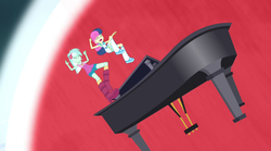 Size: 1280x714 | Tagged: safe, screencap, bon bon, lyra heartstrings, sweetie drops, equestria girls, g4, my little pony equestria girls: rainbow rocks, musical instrument, piano, rekt, under our spell