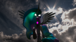 Size: 1920x1080 | Tagged: safe, artist:skunkfrakker, princess celestia, g4, 3d, armor, cg, female, glowing eyes, solo