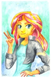 Size: 877x1327 | Tagged: safe, artist:jay156, sunset shimmer, equestria girls, g4, female, solo, traditional art, watercolor painting