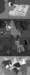 Size: 320x800 | Tagged: safe, artist:herooftime1000, oc, oc only, oc:sour note, bee, cockatrice, insect, mosquito, pony, unicorn, octavia in the underworld's cello, cutscene, everfree forest, grayscale, monochrome, mosquitoes, pixel art, this will end in death, this will not end well