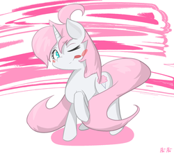 Size: 1280x1138 | Tagged: safe, artist:ask-hiimine, oc, oc only, oc:cotton candy, blushing, solo, tongue out, wink