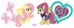 Size: 4775x1817 | Tagged: safe, artist:meganlovesangrybirds, fluttershy, sour sweet, pegasus, pony, equestria girls, g4, my little pony equestria girls: friendship games, bowtie, canterlot high, clothes, crystal prep academy, crystal prep academy uniform, crystal prep shadowbolts, cutie mark, equestria girls outfit, equestria girls ponified, floating, high res, human pony fluttershy, inkscape, logo, looking at each other, pleated skirt, ponified, school uniform, signature, simple background, skirt, transparent background, vector, versus, wondercolts