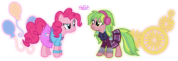 Size: 5379x1876 | Tagged: safe, artist:meganlovesangrybirds, lemon zest, pinkie pie, pony, equestria girls, g4, my little pony equestria girls: friendship games, bowtie, canterlot high, clothes, crystal prep academy, crystal prep academy uniform, crystal prep shadowbolts, cutie mark, equestria girls outfit, equestria girls ponified, headphones, high res, inkscape, logo, looking at each other, pleated skirt, ponified, school uniform, signature, simple background, skirt, transparent background, vector, versus, wondercolts, wristband