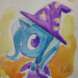 Size: 640x640 | Tagged: safe, artist:agnesgarbowska, trixie, pony, unicorn, g4, female, looking at you, mare, solo, traditional art, watercolor painting