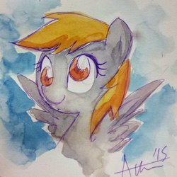 Size: 640x640 | Tagged: safe, artist:agnesgarbowska, derpy hooves, pegasus, pony, g4, female, mare, solo, traditional art, watercolor painting