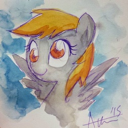 Size: 640x640 | Tagged: safe, artist:agnes garbowska, derpy hooves, pegasus, pony, g4, female, mare, solo, traditional art, watercolor painting