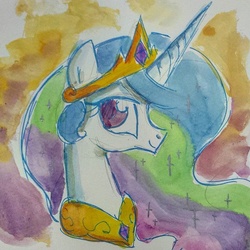 Size: 640x640 | Tagged: safe, artist:agnes garbowska, princess celestia, g4, female, solo, traditional art, watercolor painting