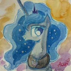 Size: 640x640 | Tagged: safe, artist:agnes garbowska, princess luna, g4, female, solo, traditional art, watercolor painting