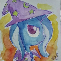 Size: 640x640 | Tagged: safe, artist:agnes garbowska, trixie, pony, unicorn, g4, female, looking at you, mare, solo, traditional art, watercolor painting