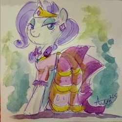 Size: 640x640 | Tagged: safe, artist:agnesgarbowska, rarity, g4, clothes, dress, female, gala dress, looking at you, solo, traditional art, watercolor painting