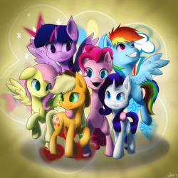 Size: 4000x4000 | Tagged: safe, artist:whazzam95, applejack, fluttershy, pinkie pie, rainbow dash, rarity, twilight sparkle, alicorn, pony, g4, absurd resolution, female, mane six, mare, twilight sparkle (alicorn)