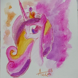 Size: 640x640 | Tagged: safe, artist:agnesgarbowska, princess cadance, g4, female, looking at you, solo, traditional art, watercolor painting