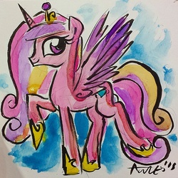 Size: 640x640 | Tagged: safe, artist:agnes garbowska, princess cadance, g4, female, looking at you, sketch, solo, traditional art, watercolor painting