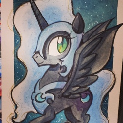 Size: 640x640 | Tagged: safe, artist:agnes garbowska, nightmare moon, g4, female, solo, traditional art, watercolor painting