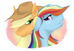 Size: 611x428 | Tagged: safe, artist:shybaldur, applejack, rainbow dash, g4, female, lesbian, portrait, ship:appledash, shipping