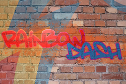 Size: 1165x772 | Tagged: safe, rainbow dash, g4, graffiti, text