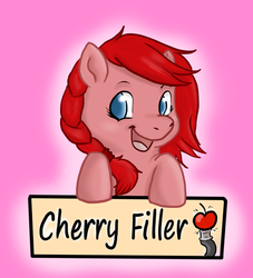 Size: 1000x1100 | Tagged: safe, artist:thetater, oc, oc only, oc:cherryfiller, badge, con badge, solo