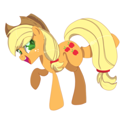 Size: 1024x1003 | Tagged: safe, artist:scatteredlove, applejack, earth pony, pony, g4, cowboy hat, female, freckles, hat, mare, open mouth, raised hoof, simple background, smiling, solo, stetson, transparent background