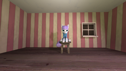 Size: 1024x576 | Tagged: safe, artist:thefakedreel, maud pie, earth pony, pony, g4, 3d, empty room, looking at you, shadow, sitting, solo, source filmmaker, stool, window