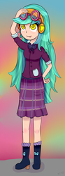 Size: 1009x2707 | Tagged: safe, artist:mit-boy, indigo zap, lemon zest, equestria girls, g4, my little pony equestria girls: friendship games, bowtie, clothes, crystal prep academy, crystal prep academy uniform, crystal prep shadowbolts, female, fusion, goggles, headphones, long hair, looking up, pleated skirt, school uniform, signature, skirt, solo, tongue out