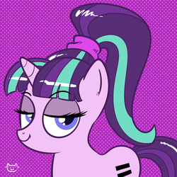 Size: 800x800 | Tagged: safe, artist:catfood-mcfly, starlight glimmer, pony, g4, alternate hairstyle, equal cutie mark, female, lidded eyes, looking at you, ponytail, s5 starlight, smiling, smirk, smug, smuglight glimmer, solo