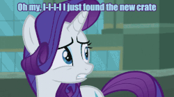 Size: 694x390 | Tagged: safe, screencap, applejack, beaude mane, rarity, stinky bottom, pony, unicorn, g4, made in manehattan, animated, caption, colored, female, gabe newell, hat, key, male, mare, meme, out of context, reaction image, shoes, stallion, subtitles, team fortress 2