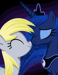 Size: 2634x3374 | Tagged: safe, artist:zacatron94, derpy hooves, princess luna, pegasus, pony, g4, boop, cute, derpabetes, eyes closed, female, high res, lesbian, lunabetes, mare, nose wrinkle, noseboop, nuzzling, ship:lunaderp, shipping, smiling