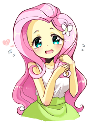 Size: 490x648 | Tagged: safe, artist:weiliy, fluttershy, human, equestria girls, g4, blushing, cute, female, heart, nervous, shyabetes, simple background, solo, sweat, white background