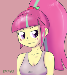 Size: 1000x1108 | Tagged: safe, artist:empyu, sour sweet, equestria girls, g4, my little pony equestria girls: friendship games, 30 minute art challenge, female, freckles, frown, ponytail, raised eyebrow, solo